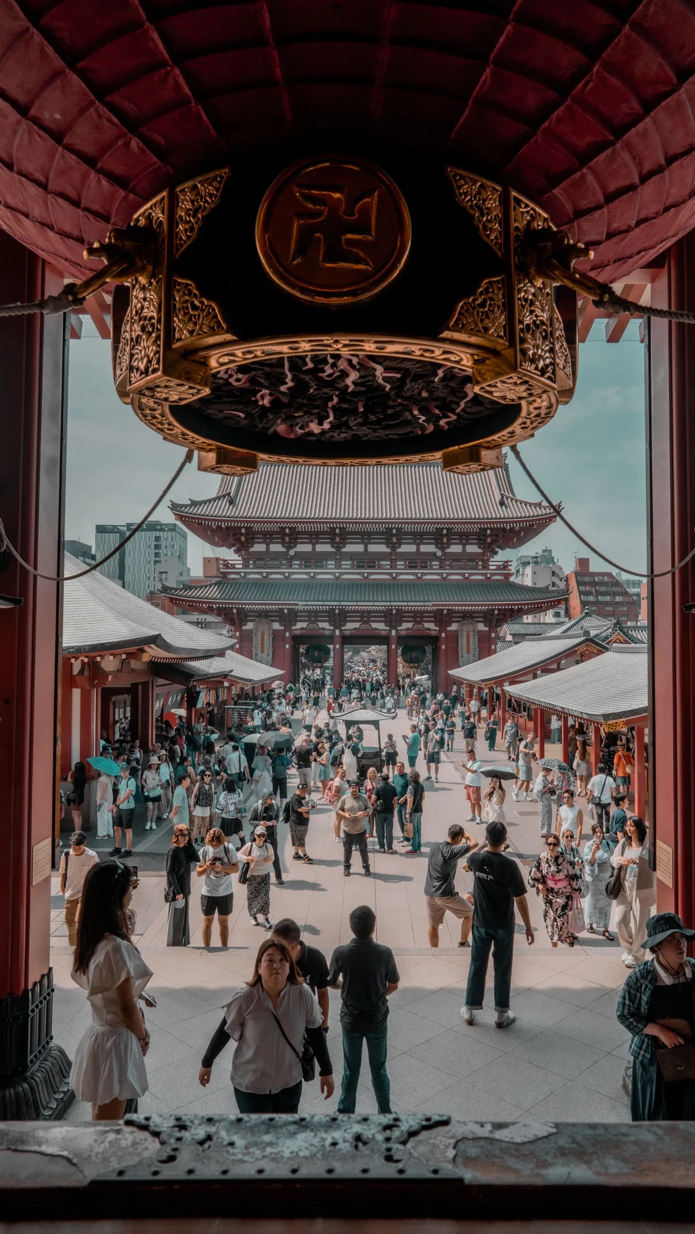 The Senso-ji complex seen from beneath a large red lantern